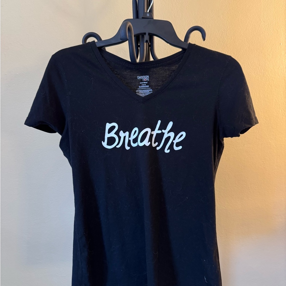 Black V-Neck T-Shirt with 'Breathe' Print